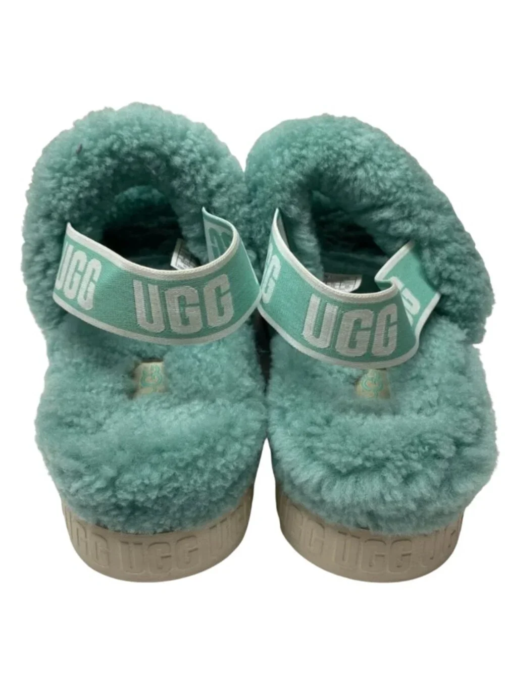 UGG Oh Fluffita Curly Sheepskin Strappy Slippers Green Size 9